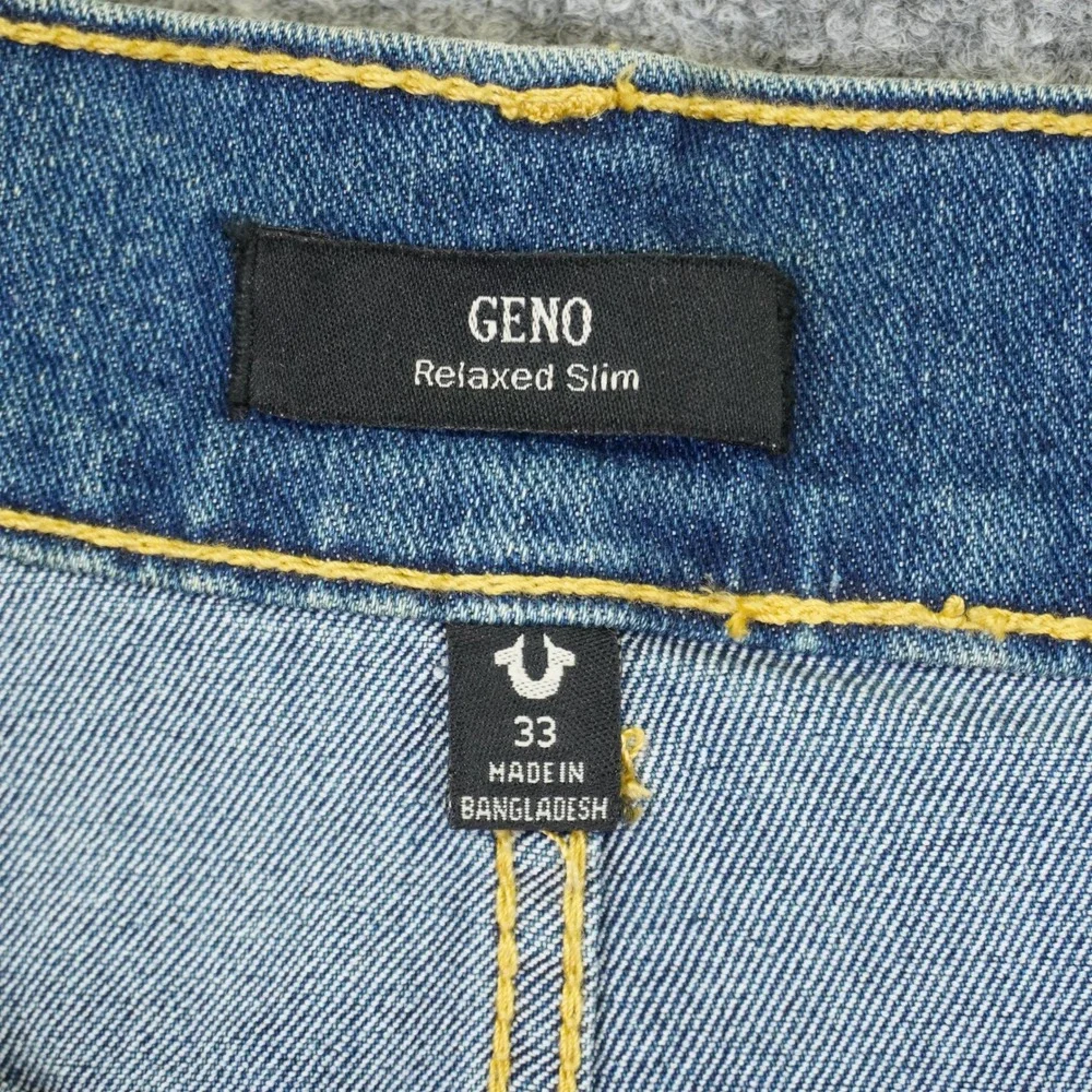 True Religion Geno Relaxed Slim Jeans Mens 33 (Fit 34x31) Big T Flap Stretch
